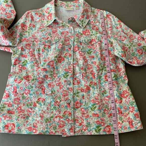 Tribal Jeans Womens Jacket Size L Floral Denim 90's Y2K Cottagecore Pink Spring - Picture 12 of 15
